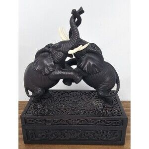 Seymour Mann Asian Accents Resin Fighting Elephants Trinket Box Trunks Up